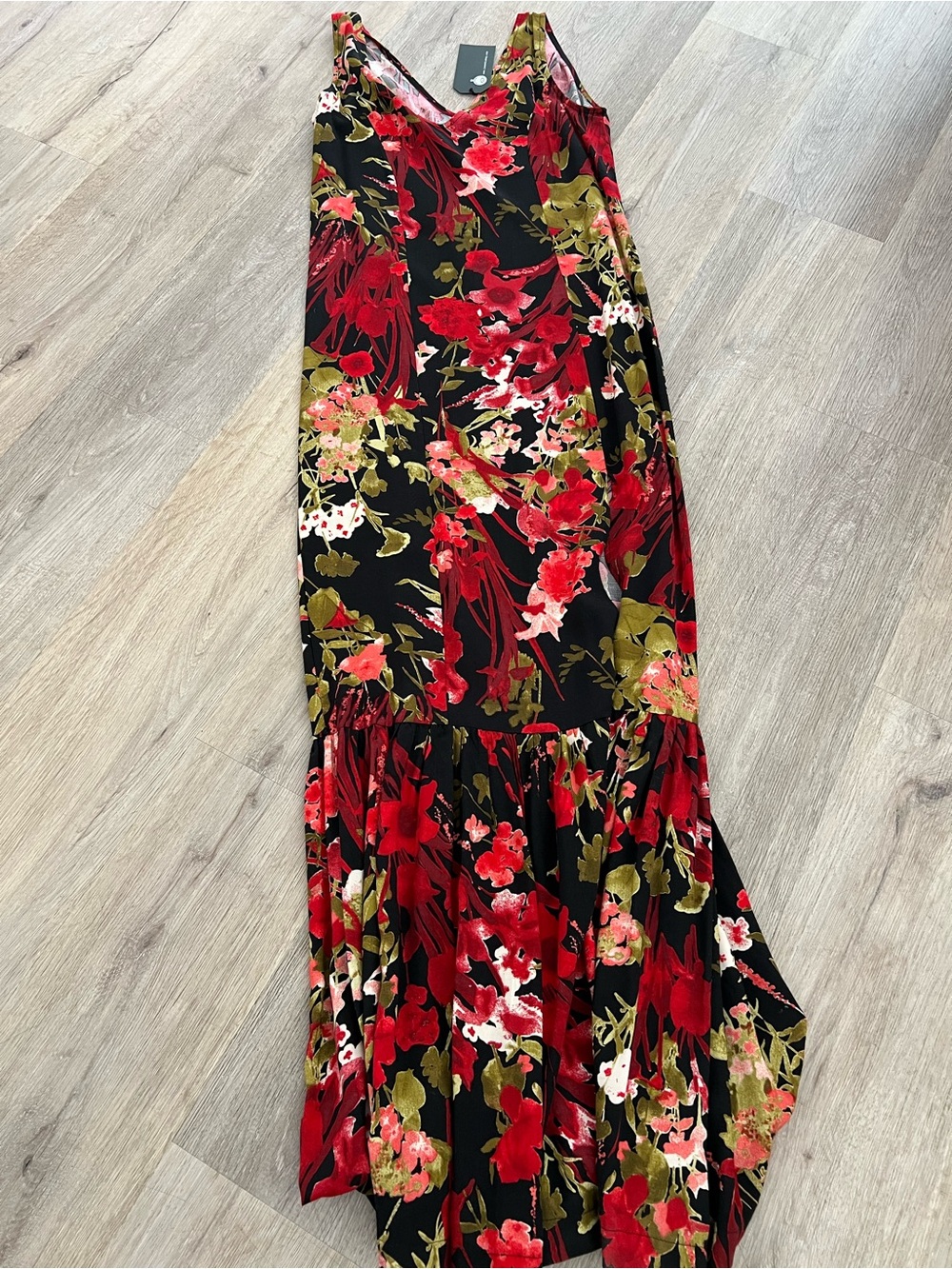 Floral Black & Red Maxi Dress - Sleeveless V-Neck